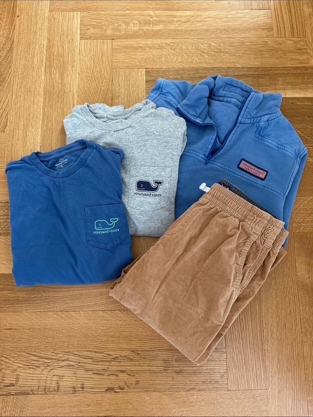 Vineyard Vines pocket long sleeves, zip up sweater & brown “velvet” feel pants